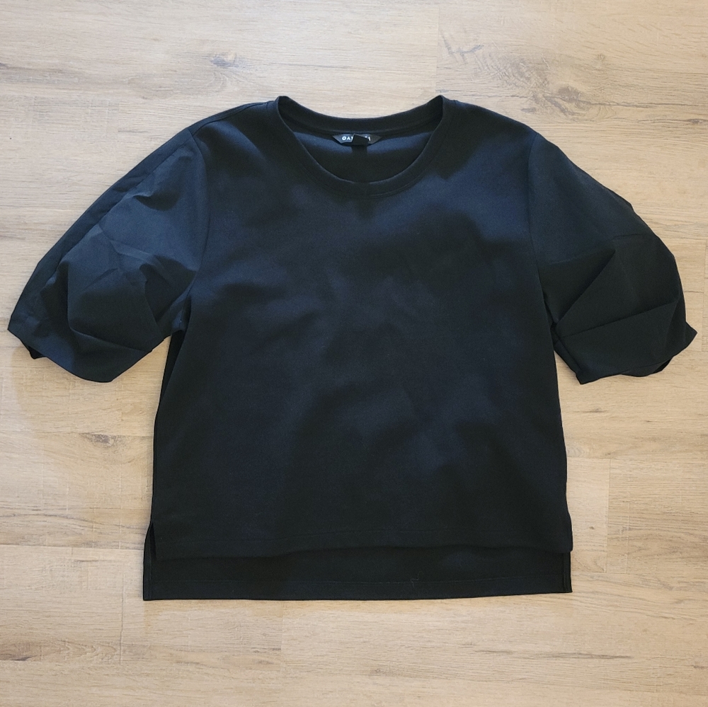 EUC Black Athleta Mixed Media Short Sleeve Blouse Top Medium